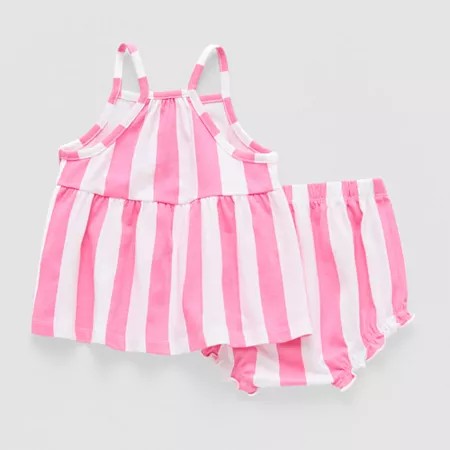 Okie Dokie Baby Girls Sleeveless Dress Set Nb-Pink