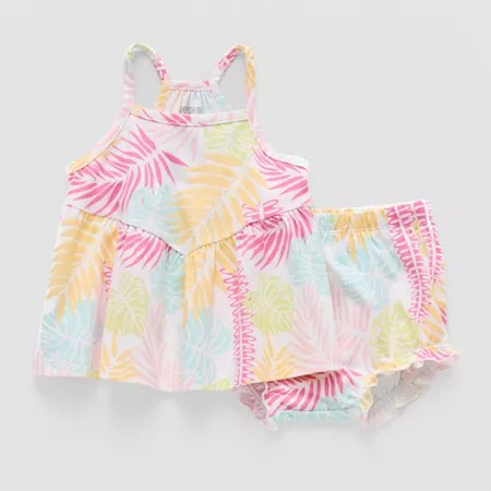 Okie Dokie Baby Girls Sleeveless Dress Set Nb-White