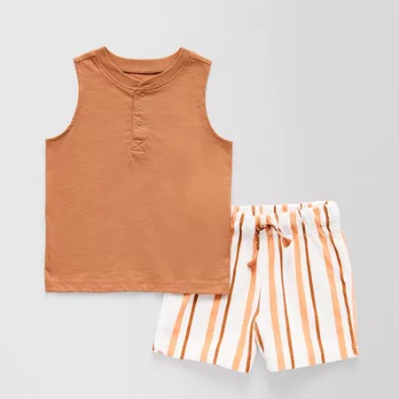 Okie Dokie Toddler Boys 2-Pc Short Set, 5t, Brown