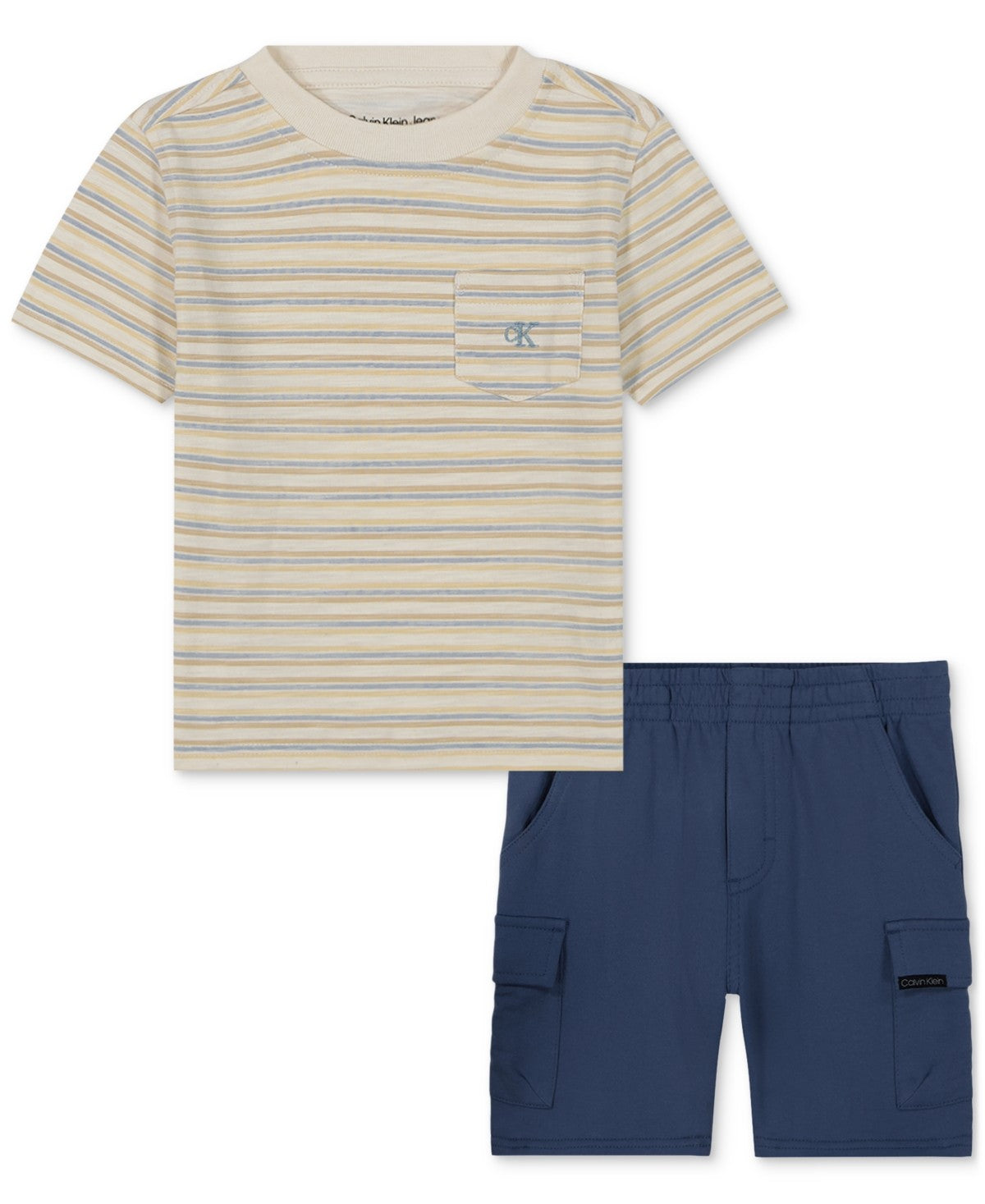 Calvin Klein Baby boys 2 Piece Set Striped T-Shirt & Cargo Shorts, 3-6 Months