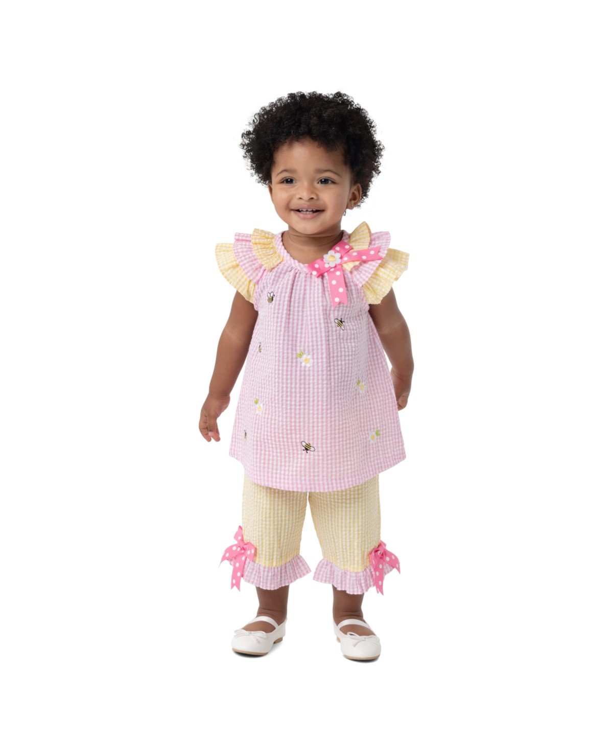 Rare Editions Spring Seersucker Dress Set, Pink, 3-6M girl