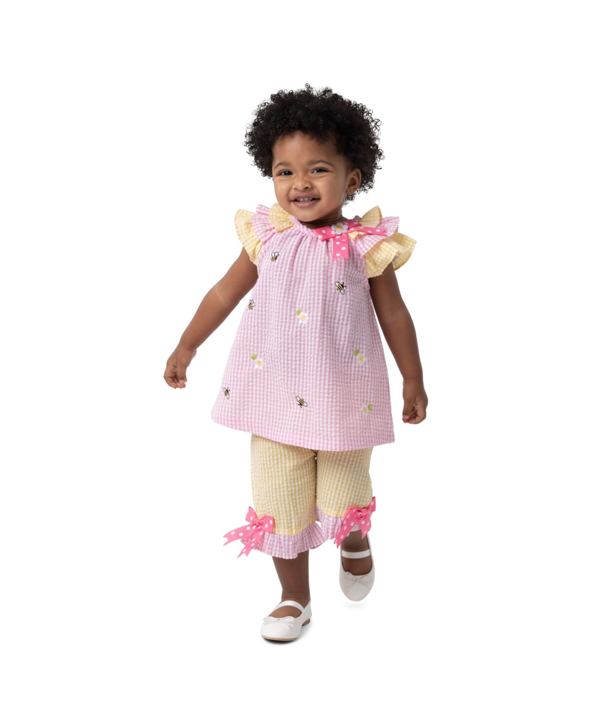 Rare Editions Spring Seersucker Dress Set, Pink, 3-6M girl