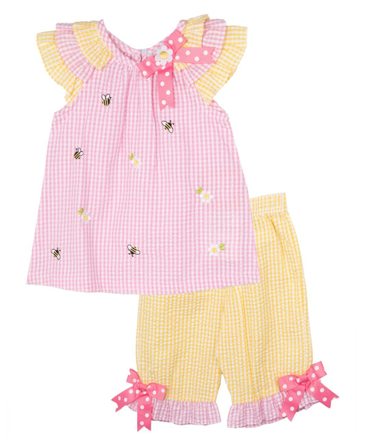Rare Editions Spring Seersucker Dress Set, Pink, 3-6M girl