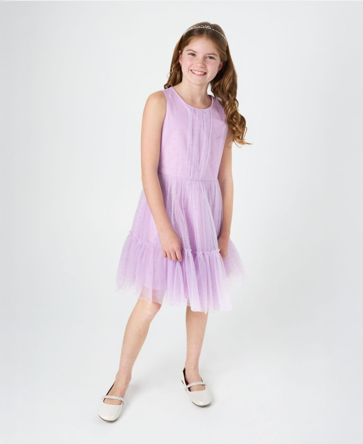 Rare Editions Lilac Glitter Mesh Dress, Size 14 Girl