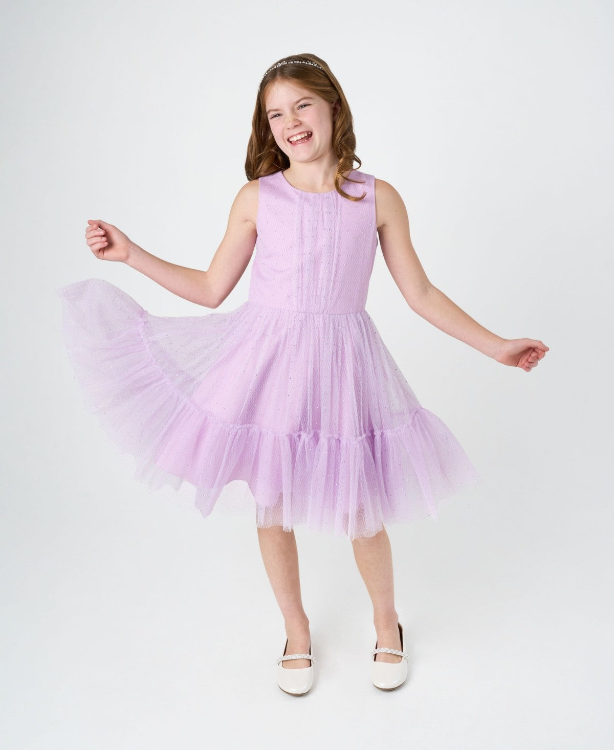 Rare Editions Lilac Glitter Mesh Dress, Size 14 Girl