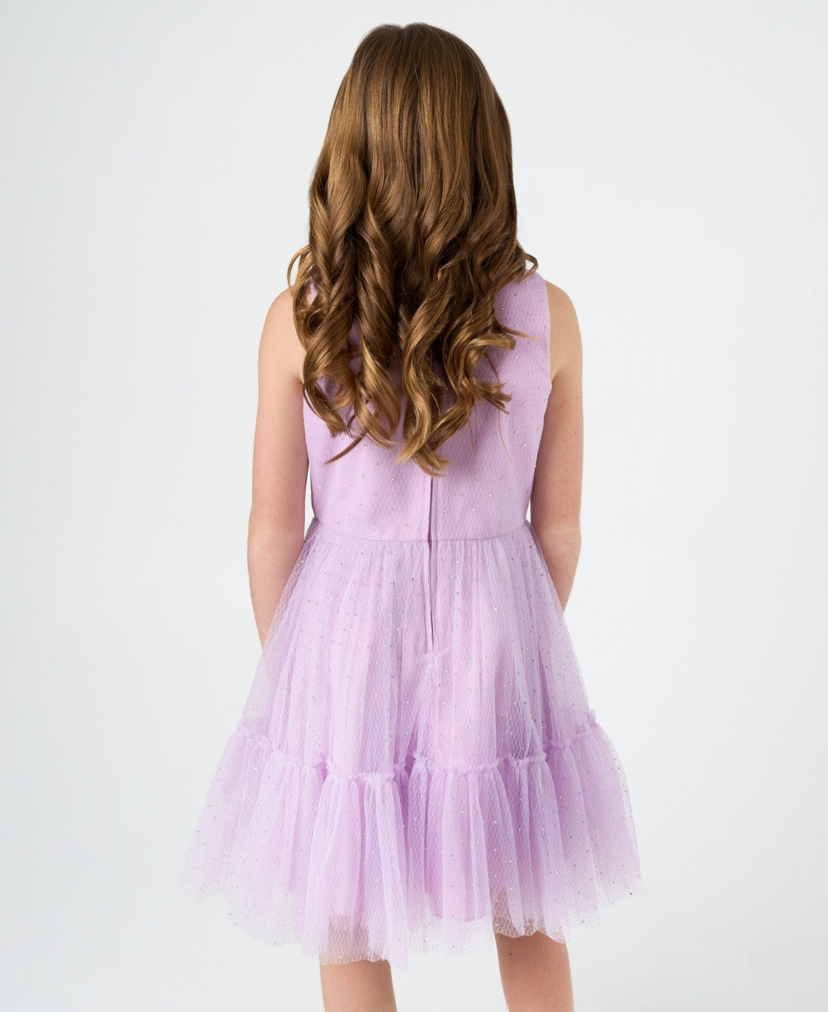 Rare Editions Lilac Glitter Mesh Dress, Size 14 Girl
