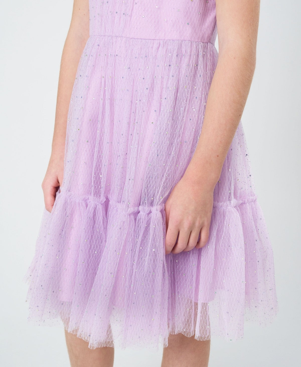 Rare Editions Lilac Glitter Mesh Dress, Size 14 Girl
