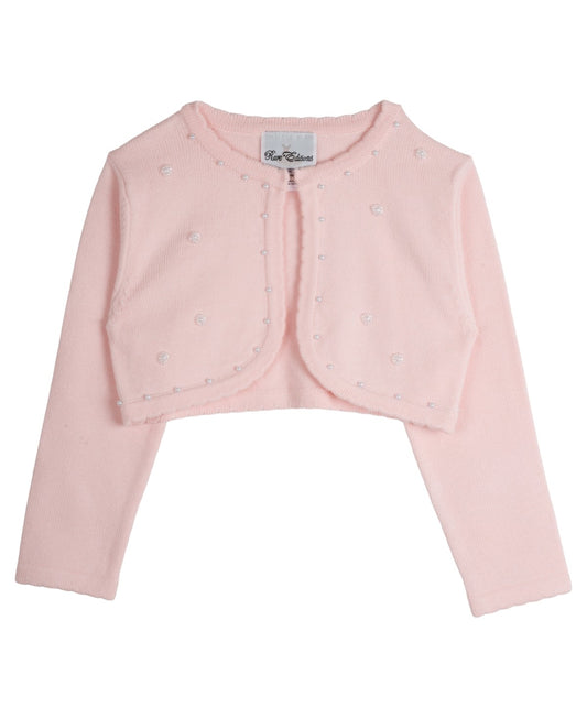 Rare Editions Imitation-Pearl Cardigan Sweater, Blush, Size 8 girl