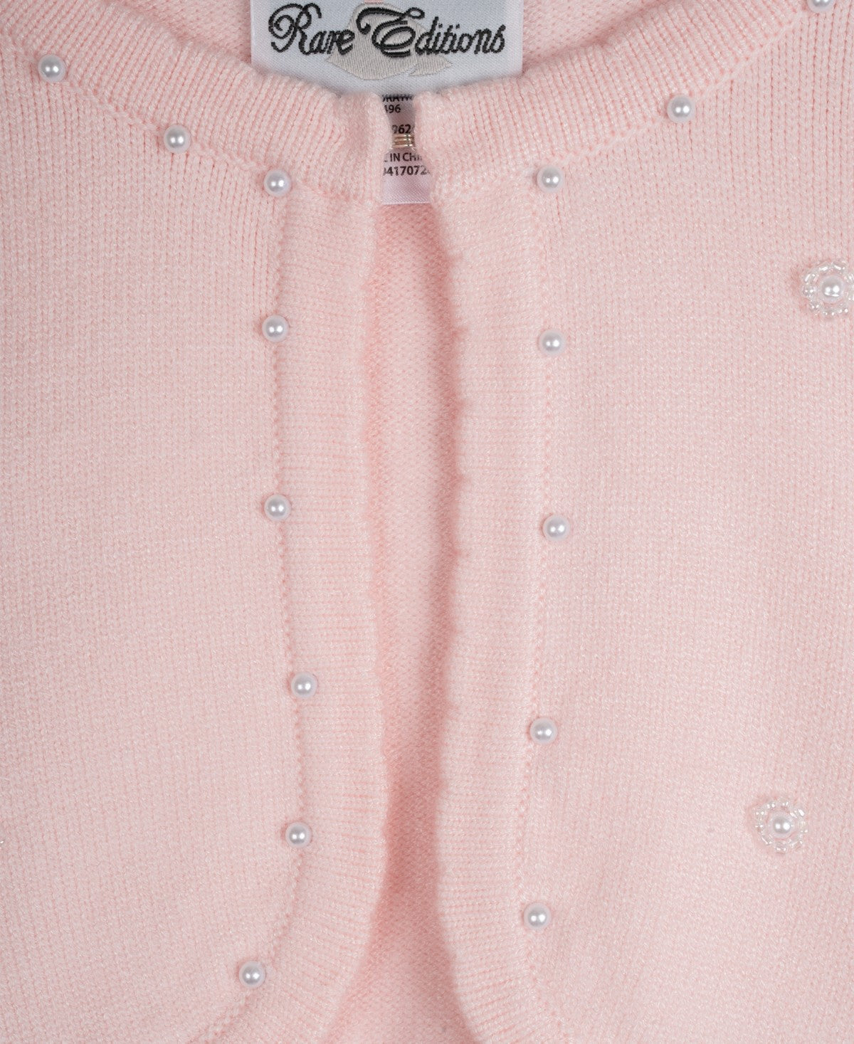 Rare Editions Imitation-Pearl Cardigan Sweater, Blush, Size 8 girl