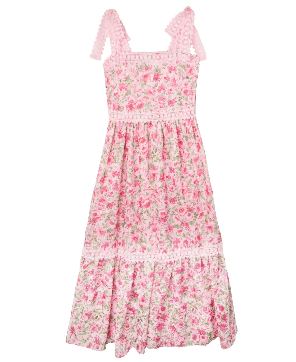 Rare Editions Big Girls Floral and Crochet Trim Maxi Dress - Pink