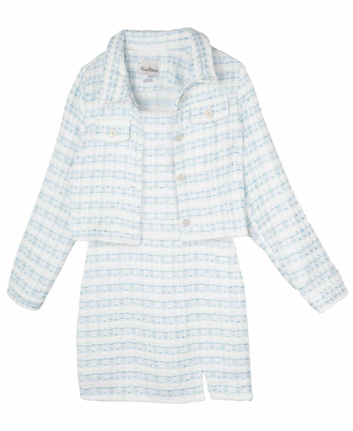 Rare Editions Tweed Dress and Jacket Set, Size 10 - Blue girl