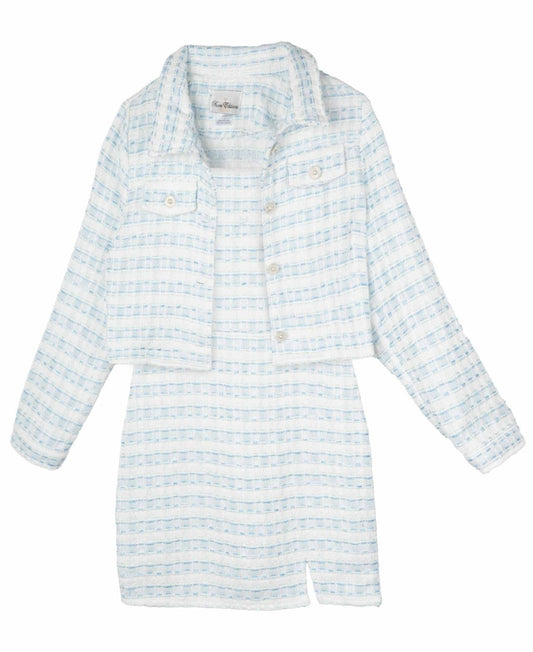 Rare Editions Tweed Dress and Jacket Set, Size 10 - Blue girl