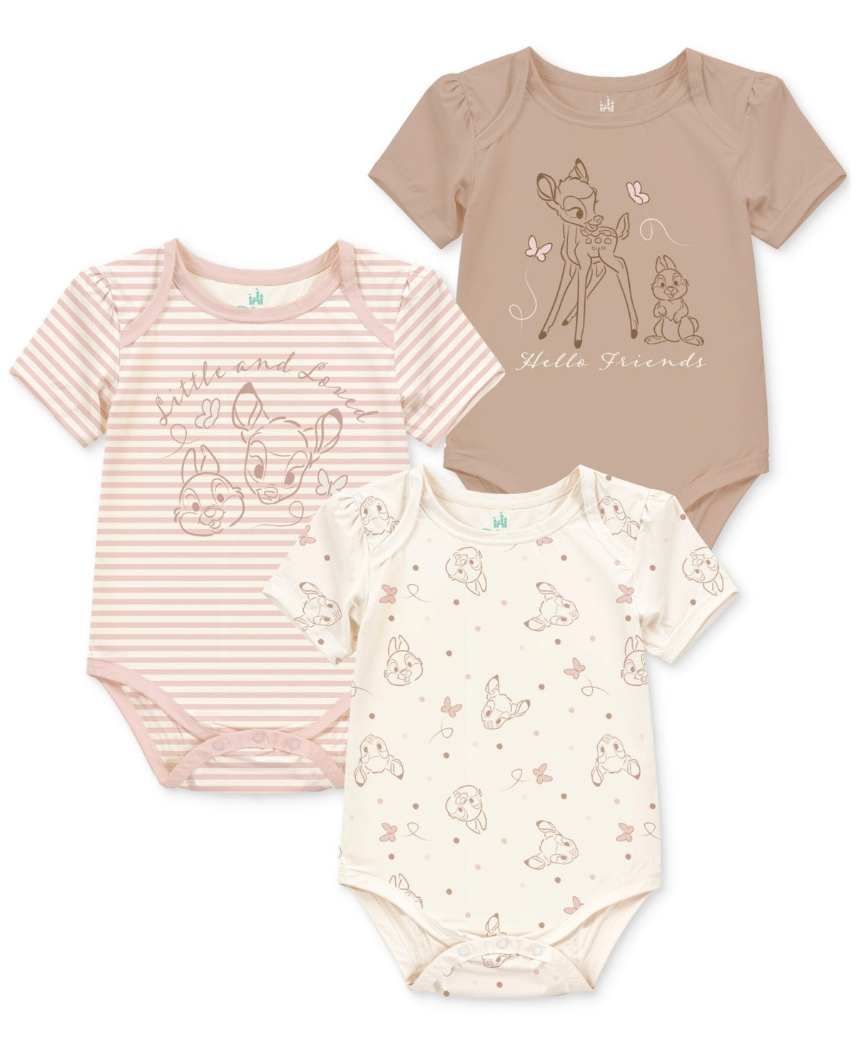 Disney Bambi Baby Girls Bodysuits, 24 Months, Pack of 3