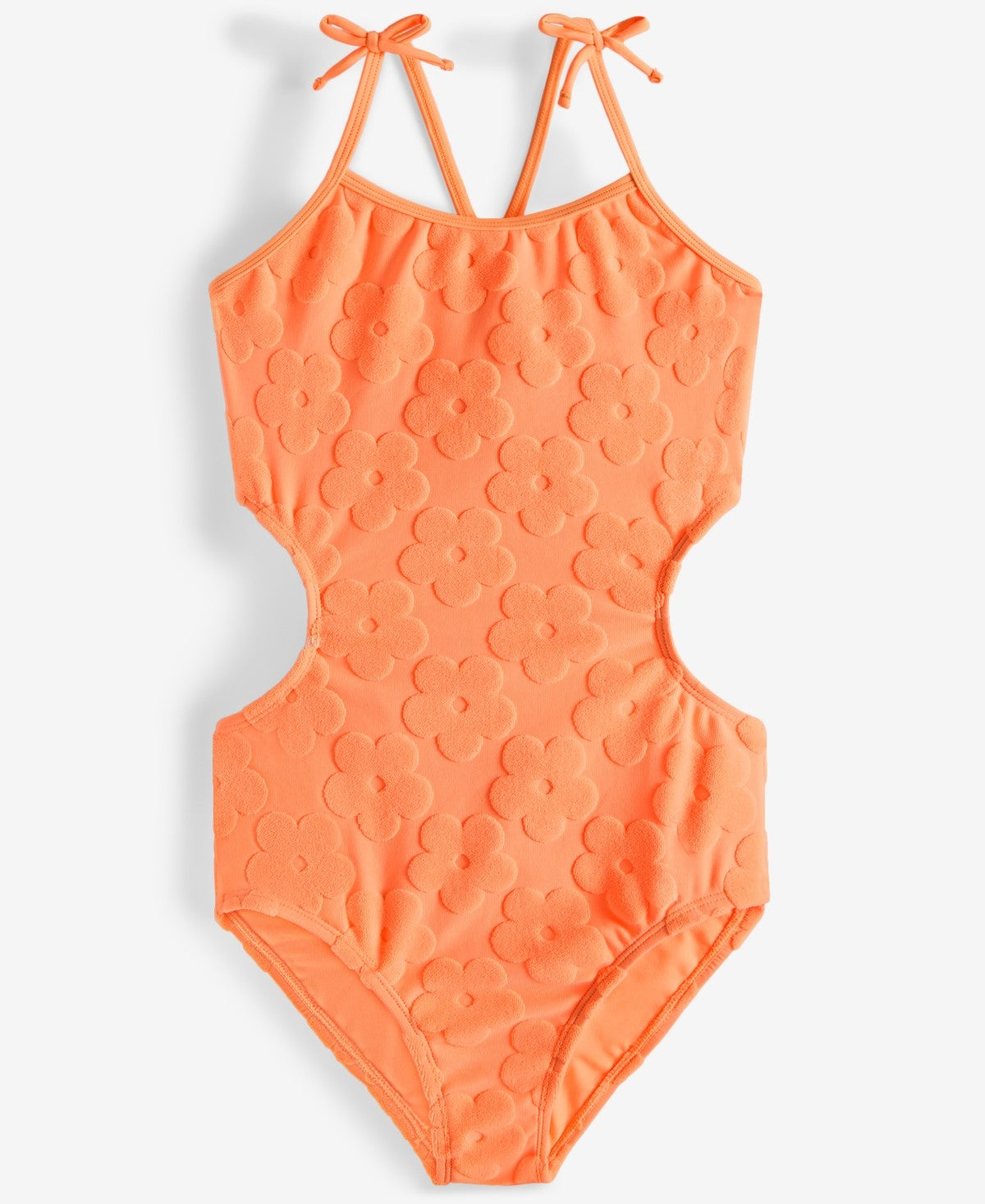 Breaking Waves Terry Texture One-Piece Swimsuit Size 14 Orange girl