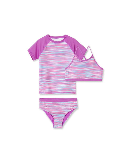 Lands' End Girls Slim Rash Guard Swim Set L US - Purple