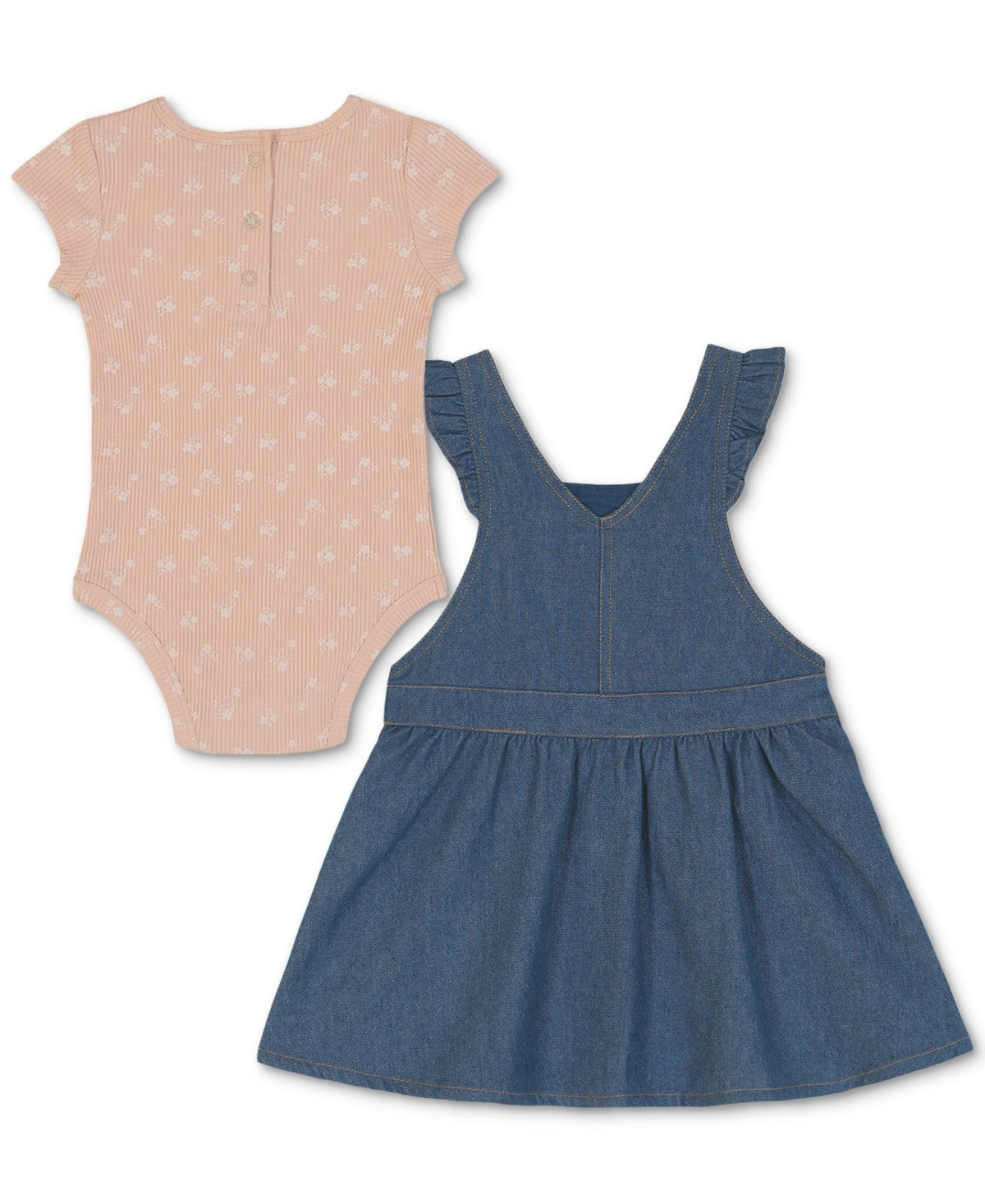 Calvin Klein Baby Girls Ribbed Bodysuit & Denim Jumper, 3-6M