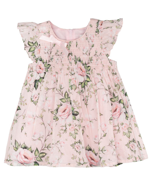 Rare Editions Floral Cotton Dress Peach, 6-9 Months 2pc set