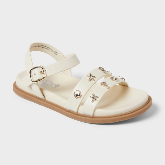 Kids' Ellis Nautical Sandals - Art Class™ Ivory 5: Faux Leather, Buckle Closure, Cushioned Insole - Girl