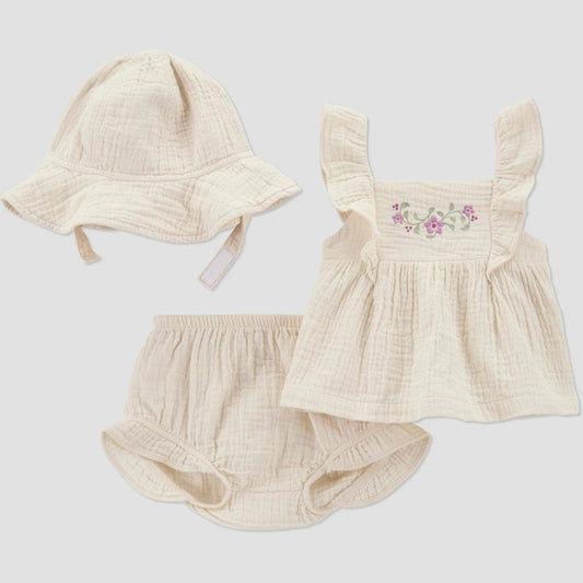 Carter's Just One You® Baby Girls' Creme Floral Dress with Hat - Cream 3M