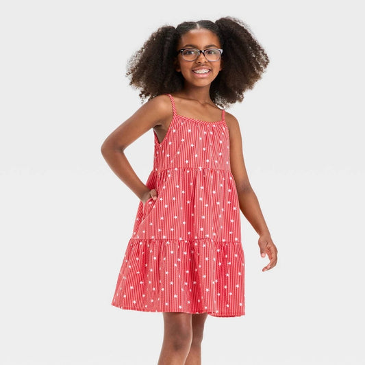 Cat & Jack Girls' Sleeveless Star Dress XS Red Poplin