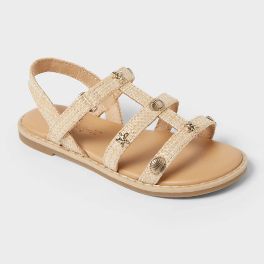 Toddler Girls' Kinsley Raffia Nautical Sandals - Cat & Jack™ Beige 10T: Open Toe, Adjustable Strap