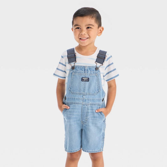 OshKosh B'gosh Toddler Boys' Denim Shortalls - Medium Wash 2T: Adjustable Straps, Front Pocket