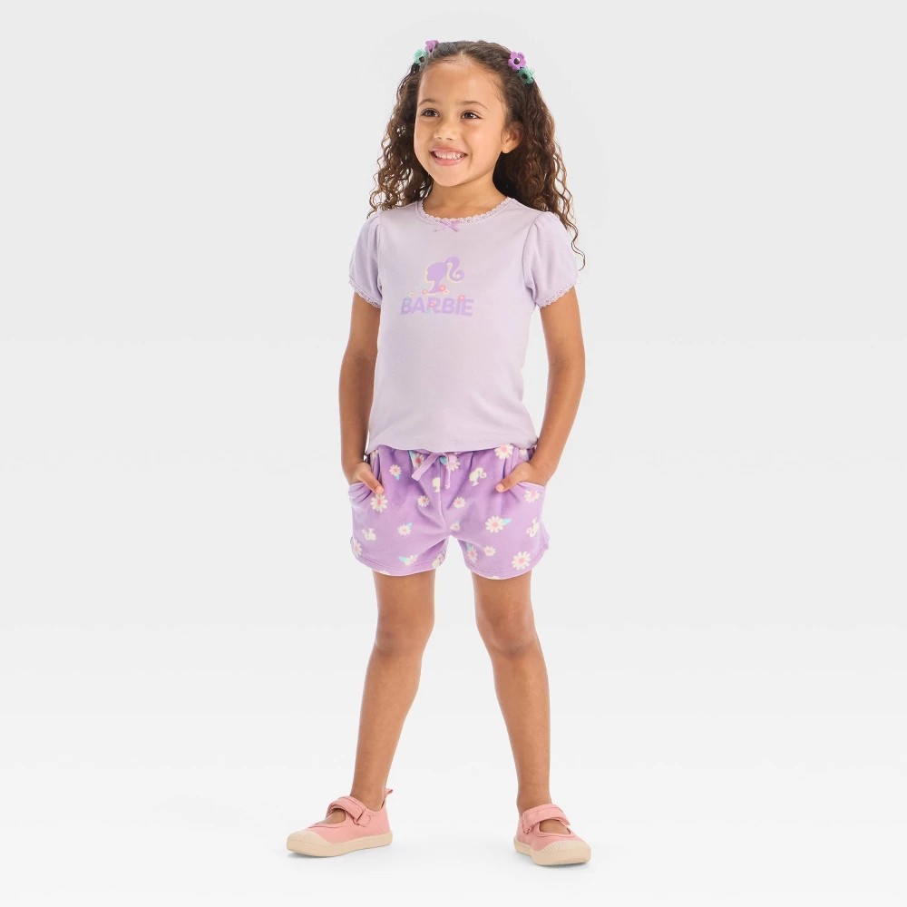 Mattel Toddler Girls' Barbie T-Shirt and Shorts Set, Purple 2T