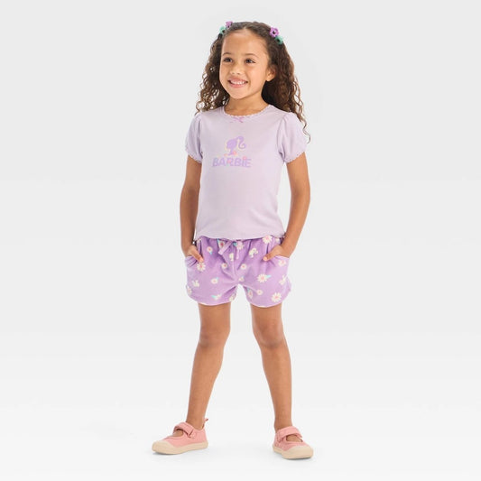 Mattel Toddler Girls' Barbie T-Shirt and Shorts Set, Purple 2T