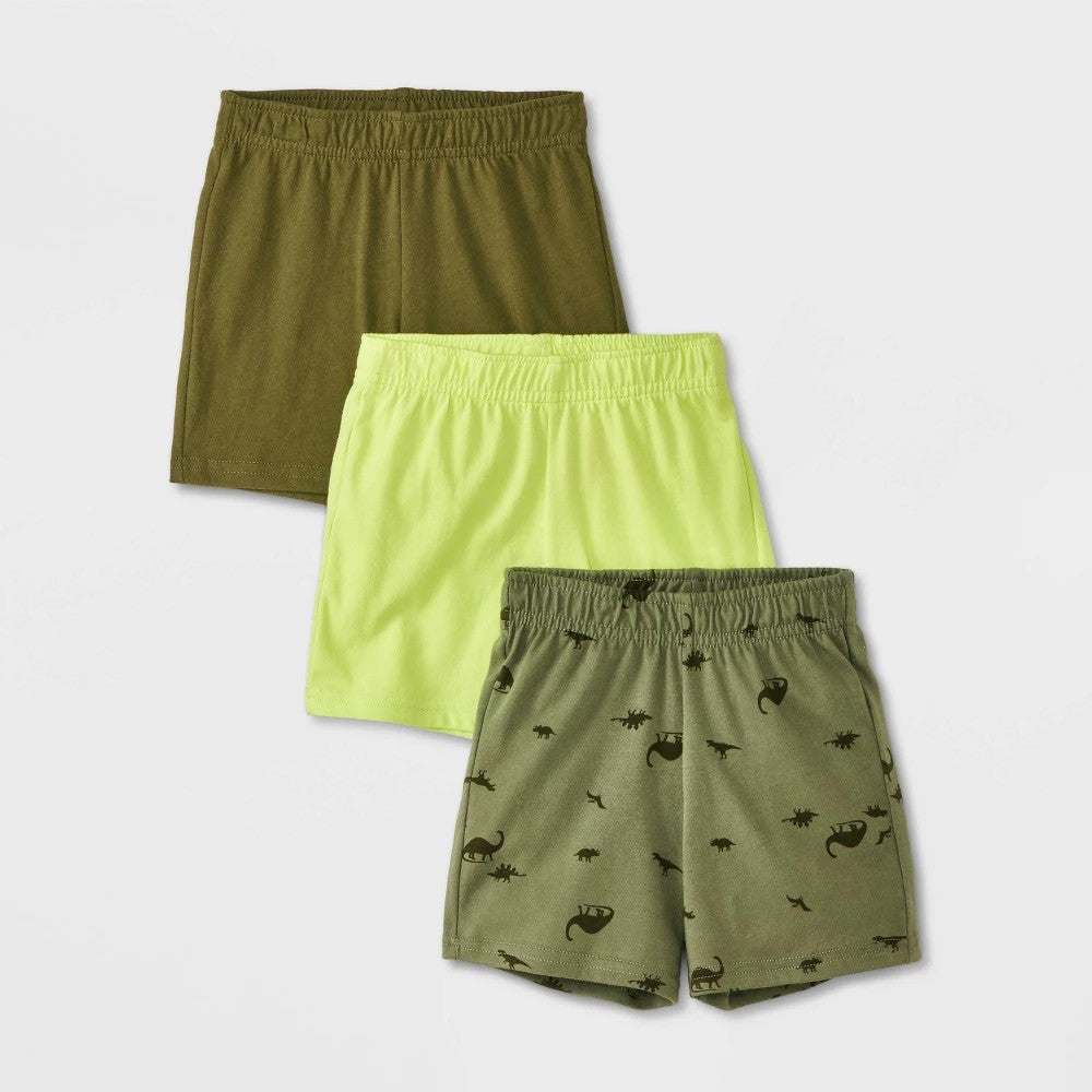 Toddler Boys' 3pk Dino Printed Pull-on Shorts - Cat & Jack Dark Olive Green 5T