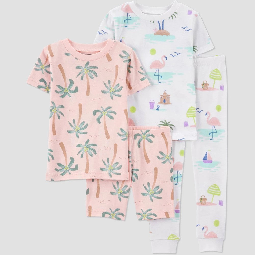 Carter's Toddler Girls' 4pc Cotton Pajama 
Set  2T White/Pink