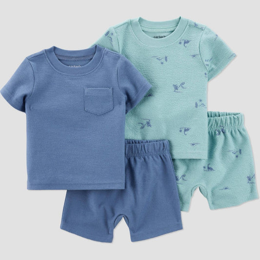 Carter's Just One You® Baby Boys' 4pc Top & Shorts Set - Blue 18M: Cotton, Landscape Pattern