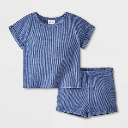Baby Waffle Top & Bottom Set - Cat & Jack™ Blue 12M