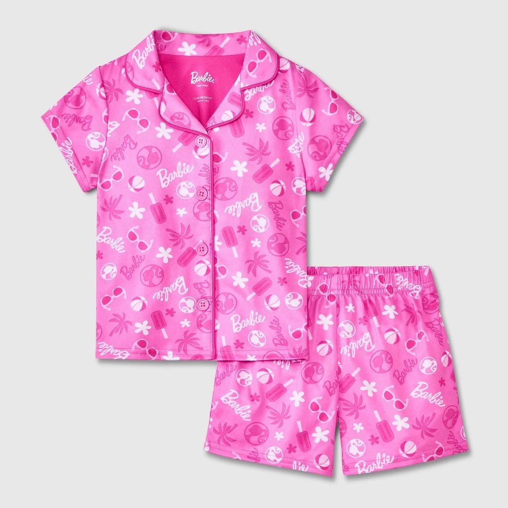 Toddler Girls' 2pc Barbie Coat Pajama Set - Pink 3T
