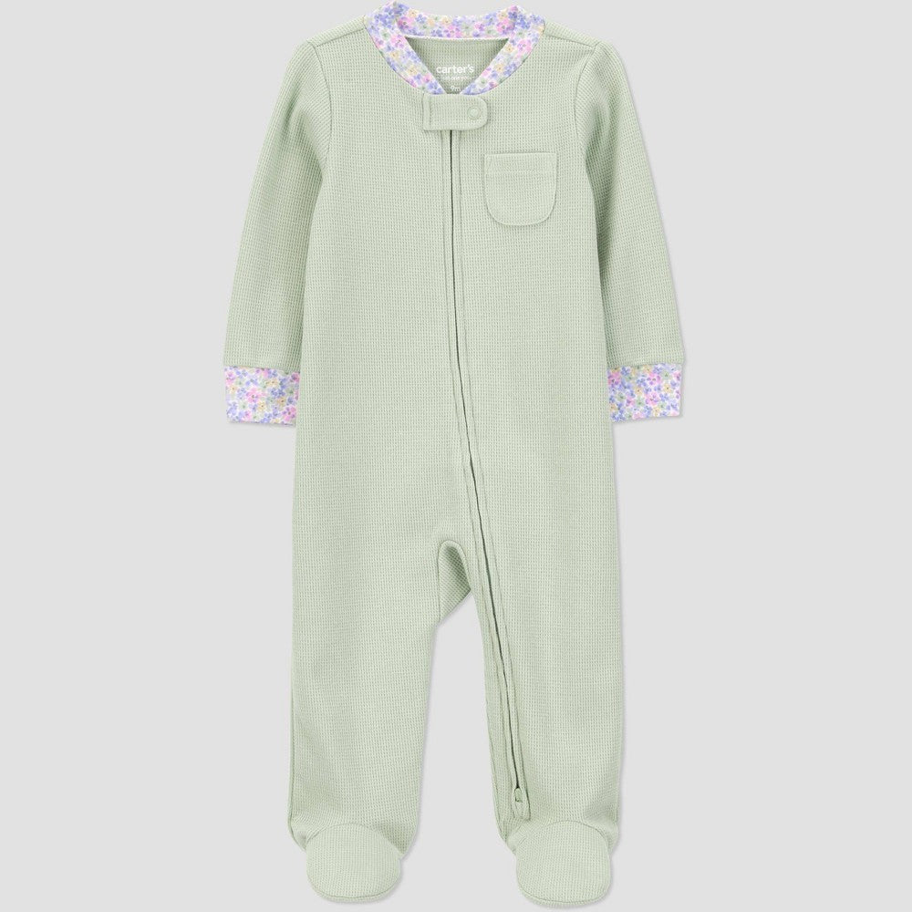 Carter's Baby Girls' Sleep N' Play - Green 3M, Footed Pajamas