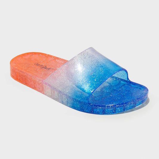 Kids' Oaklyn Glitter Jelly Slides - Cat & Jack™ 3: Slip-on Sandals, Open Toe, Flexible Non-Marking Outsole, Medium Width - Girl