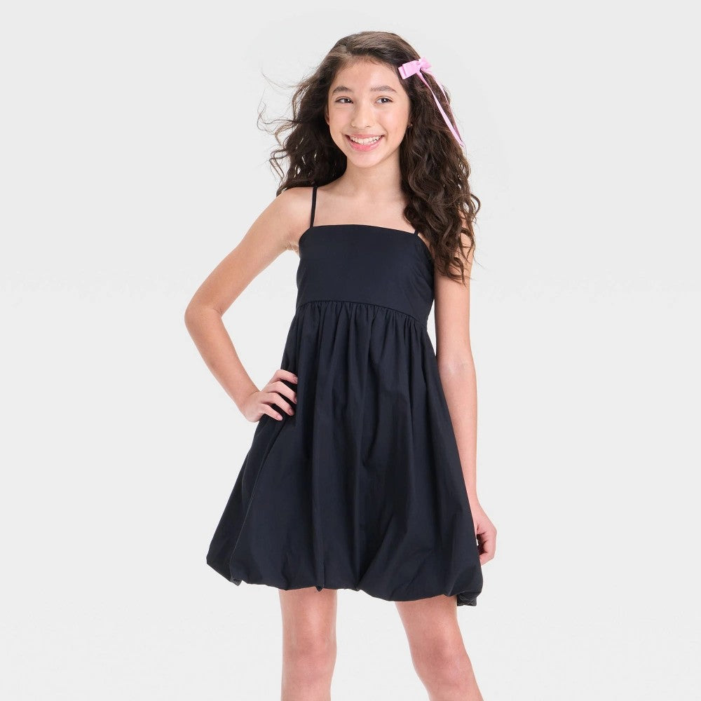 Art Class Girls' Strappy Babydoll Bubble Dress Black S