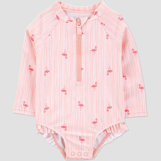 Carter's Baby Girls' Long Sleeve Flamingo Printed One-Piece Rash Guard