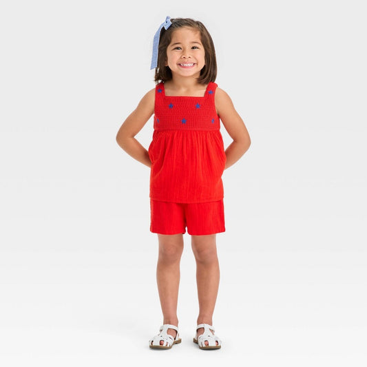 Toddler Girls' Americana Star Knit Tank & Shorts Set - Cat & Jack™ Red 2T