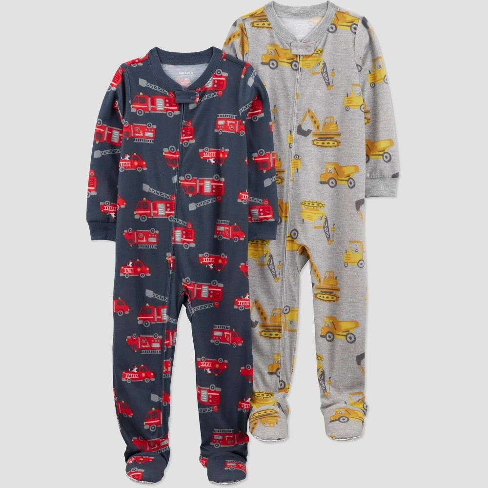 Carter's Toddler Boys' 2pk Fire Trucks and Construction Footed Pajama  2T