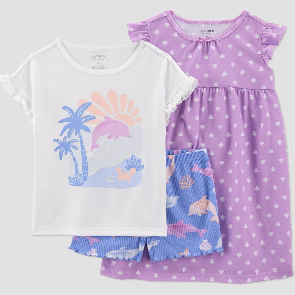Carter's Girls' 3pc Sea Creatures Pajamas - Purple 18M