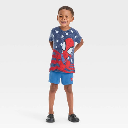 Toddler Boys' 2pc Marvel Spidey and Friends Americana Short Sleeve T-Shirt and Shorts Set - Red/Blue 5T