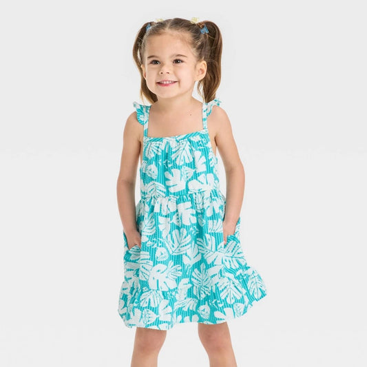 Cat & Jack Toddler Girls' Palm Tank Dress Turquoise 12M