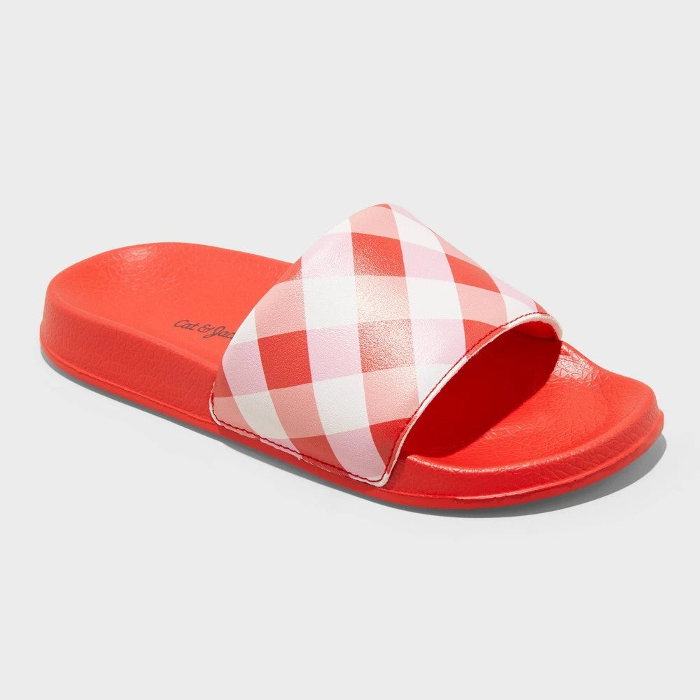 Cat & Jack girl Devon Slides - Red Open Toe 2