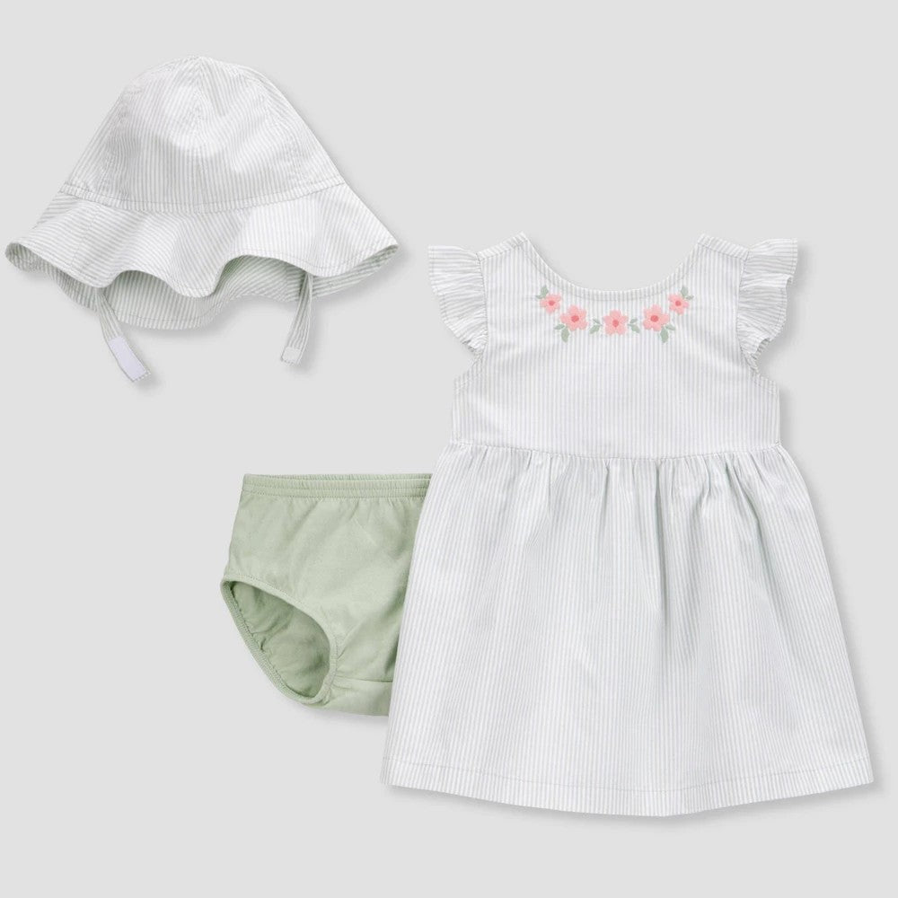 Carter's Baby Girls' Striped Floral Dress Set 12M with Hat