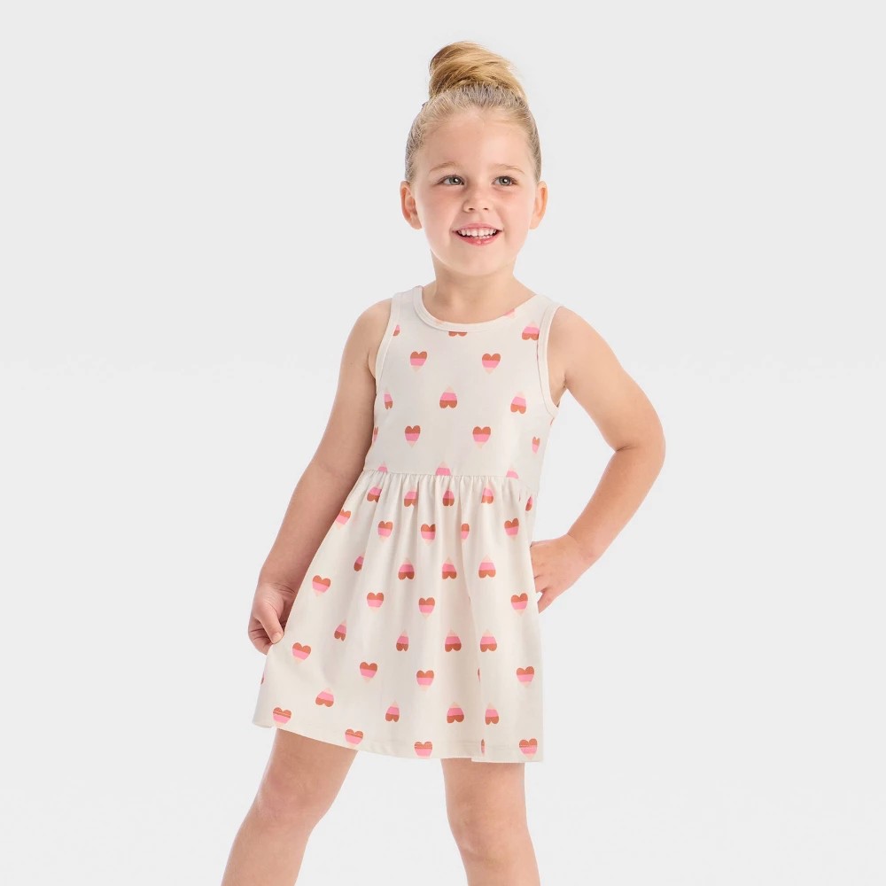 Cat & Jack Girls' Hearts Tank Dress Cream 3T