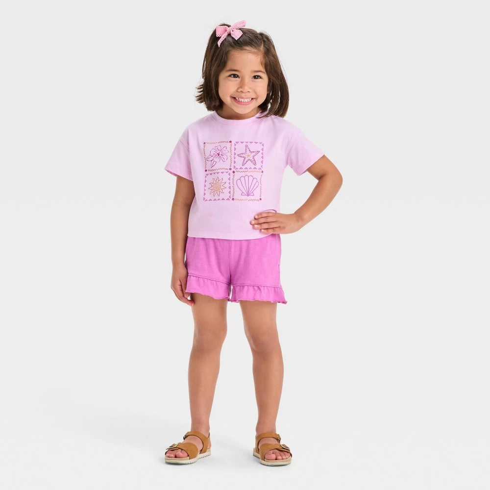 Toddler Girls' Beach Grid Shirt & Shorts Set - Cat & Jack™ Purple 3T