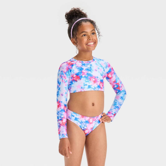 Cat & Jack Girls' Tie-Dye Rash Guard Bikini Set, Size S