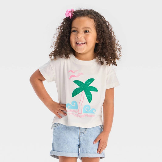 Cat & Jack Toddler Girls' Palm Tree T-Shirt Cream 18M