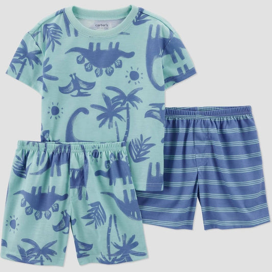 Carter's Just One You® Toddler Boys' 3pc Dinos Striped Pajama Set - Blue 5T: Dinosaur Pattern, Flame-Resistant, Polyester