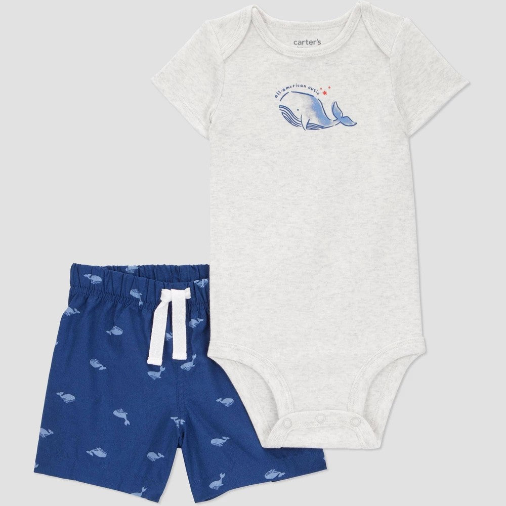 Carter's Baby Boys' 2pc Whales Top & Bottom Set - Gray/Navy Blue 9M